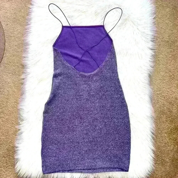 Divided Sparkly Purple Open Strappy Back Mini Dress Medium - Picture 2 of 5